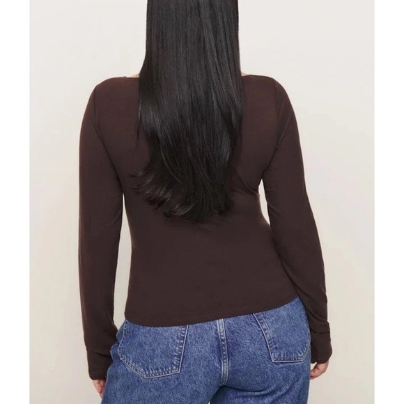 Reformation Wiley Knit Top Long Sleeve Square Neck Mole Color XS - Picture 3 of 10